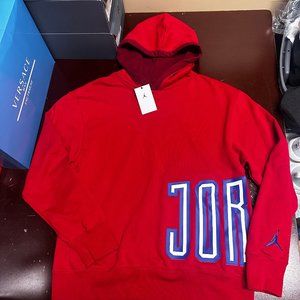 Jordan Mens Red DV7724-687 Dri-FIT Air Logo Long Sleeve Fleece Pullover Hoodie